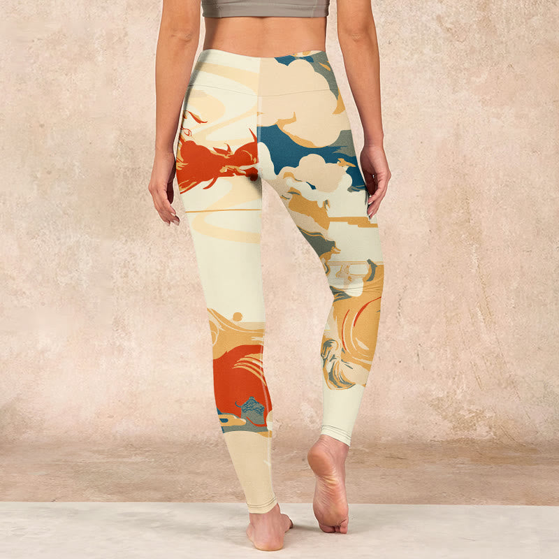 Buddha Stonesとカラフルな雲のプリント フィットネスレギンス レディース ヨガパンツ - image 14