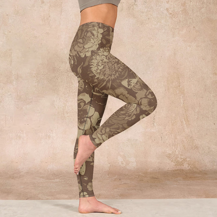 Buddha Stones、牡丹、花、葉、花柄プリント、ジムフィットネスレギンス、レディースヨガパンツ - image 33