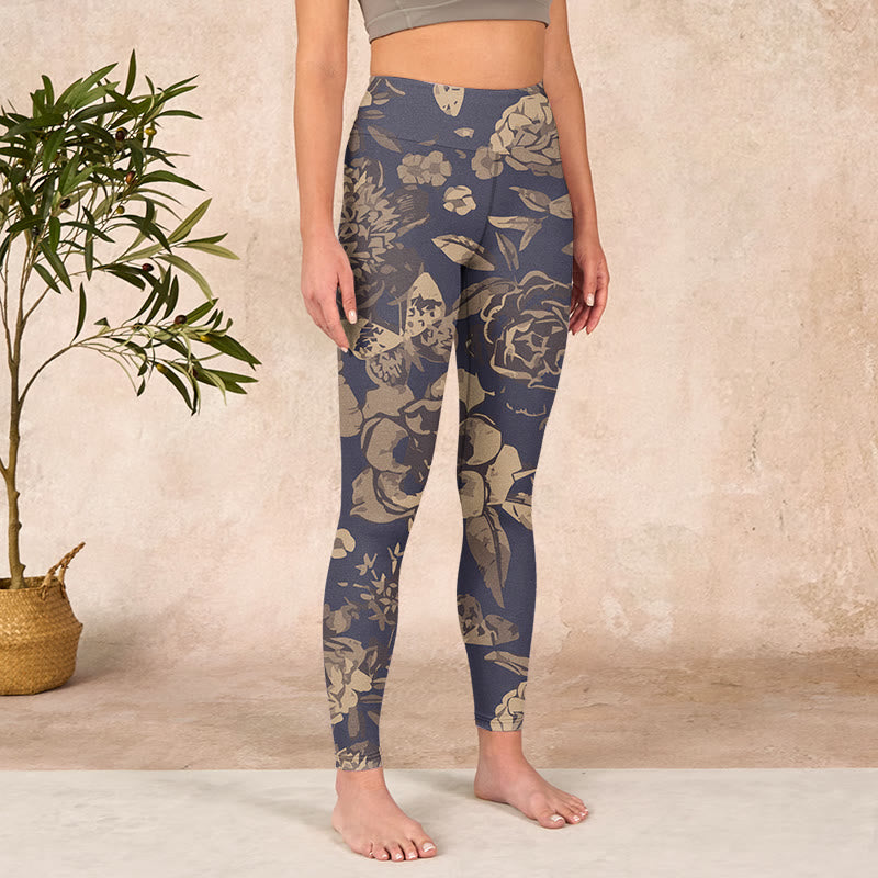 Buddha Stones、牡丹、花、葉、花柄プリント、ジムフィットネスレギンス、レディースヨガパンツ - image 4