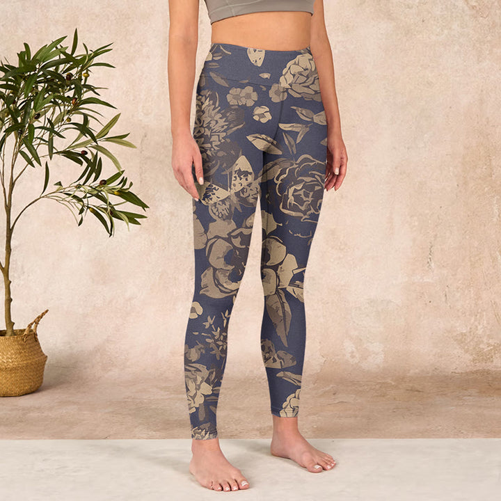 Buddha Stones、牡丹、花、葉、花柄プリント、ジムフィットネスレギンス、レディースヨガパンツ - image 4