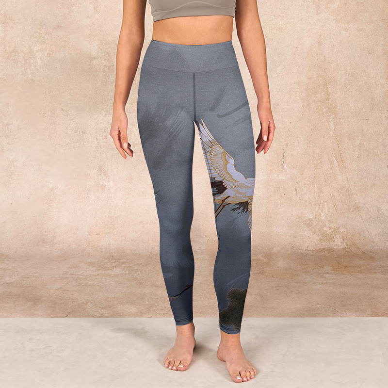 Buddha Stonesと縁起の良い白鶴の松の木のプリントジムレギンスレディースヨガパンツ - image 1