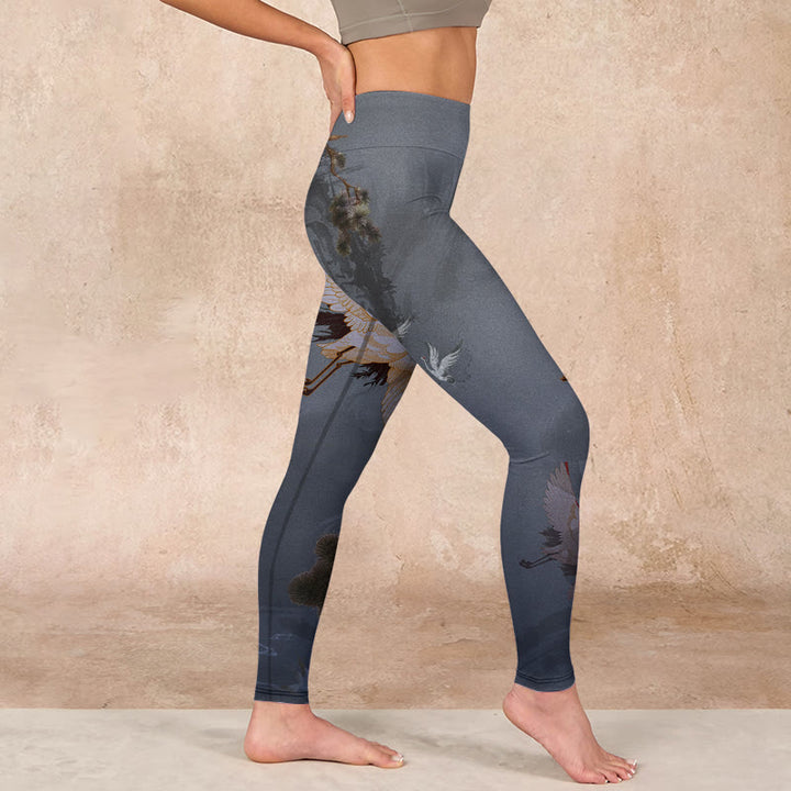Buddha Stonesと縁起の良い白鶴の松の木のプリントジムレギンスレディースヨガパンツ - image 17