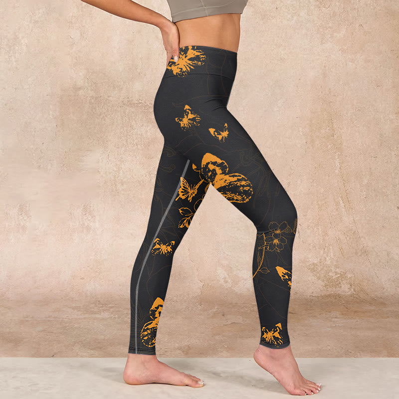 Buddha Stonesダークグレー 蝶 牡丹 花柄 プリント ジムレギンス レディース ヨガパンツ - image 18