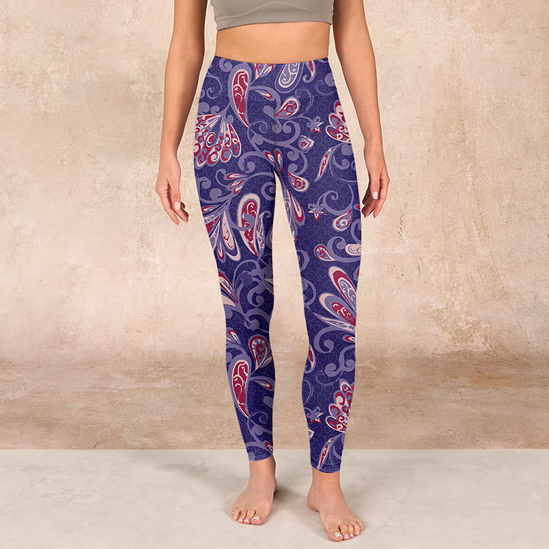 Buddha Stones紫の花びらプリント ジム フィットネス レギンス レディース ヨガパンツ - image 2