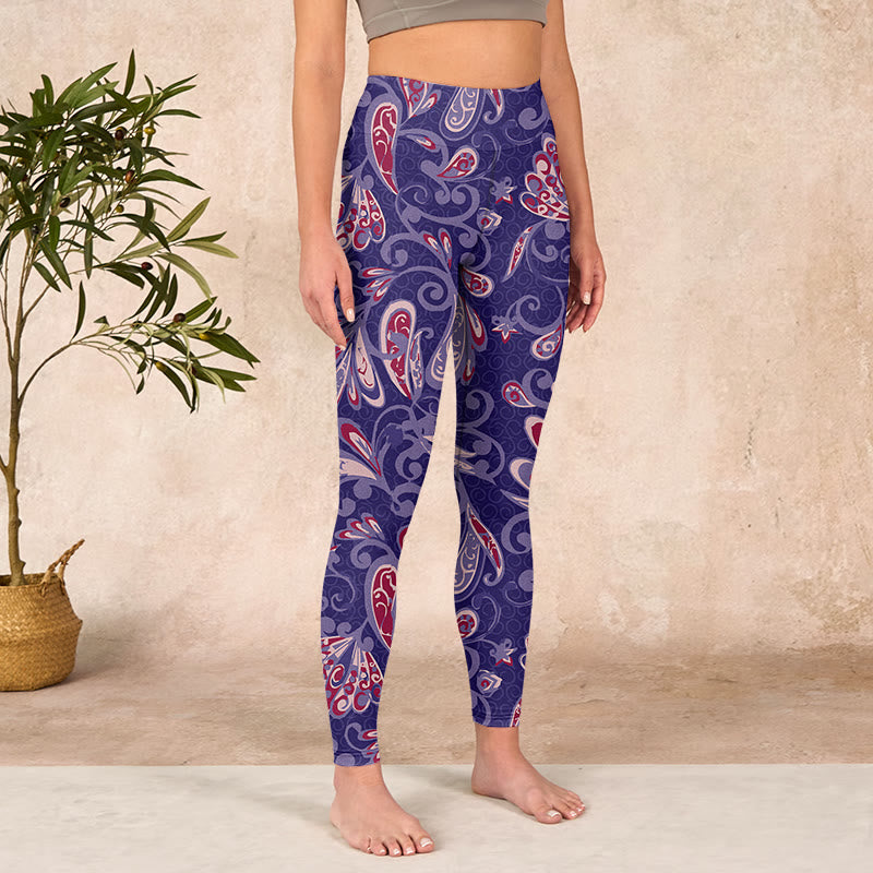 Buddha Stones紫の花びらプリント ジム フィットネス レギンス レディース ヨガパンツ - image 4