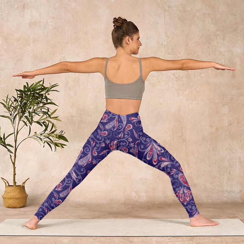 Buddha Stones紫の花びらプリント ジム フィットネス レギンス レディース ヨガパンツ - image 11