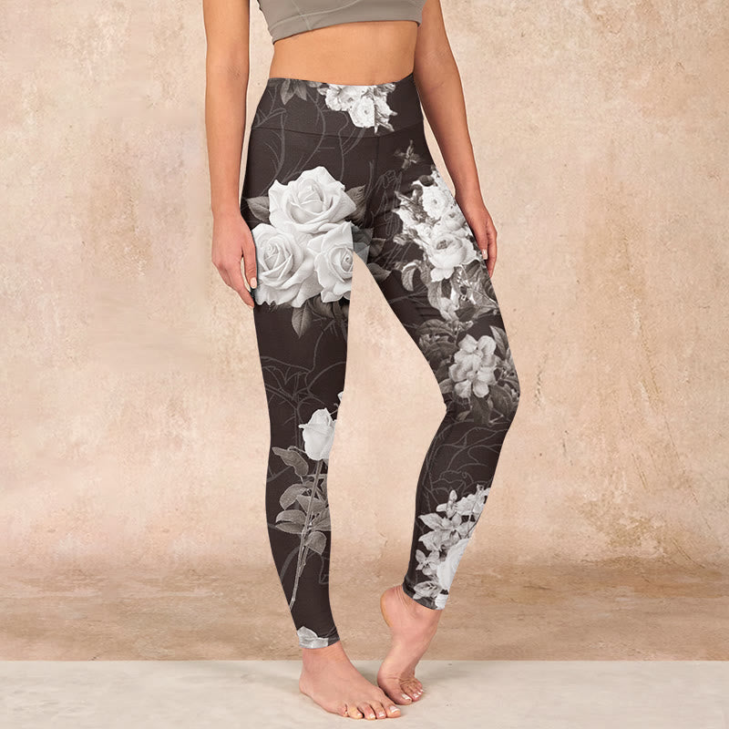 Buddha Stonesグレー ホワイト ローズプリント ジム フィットネス レギンス レディース ヨガパンツ - グレー - US18、 UK/AU22、 EU50 (4XL) - image 1