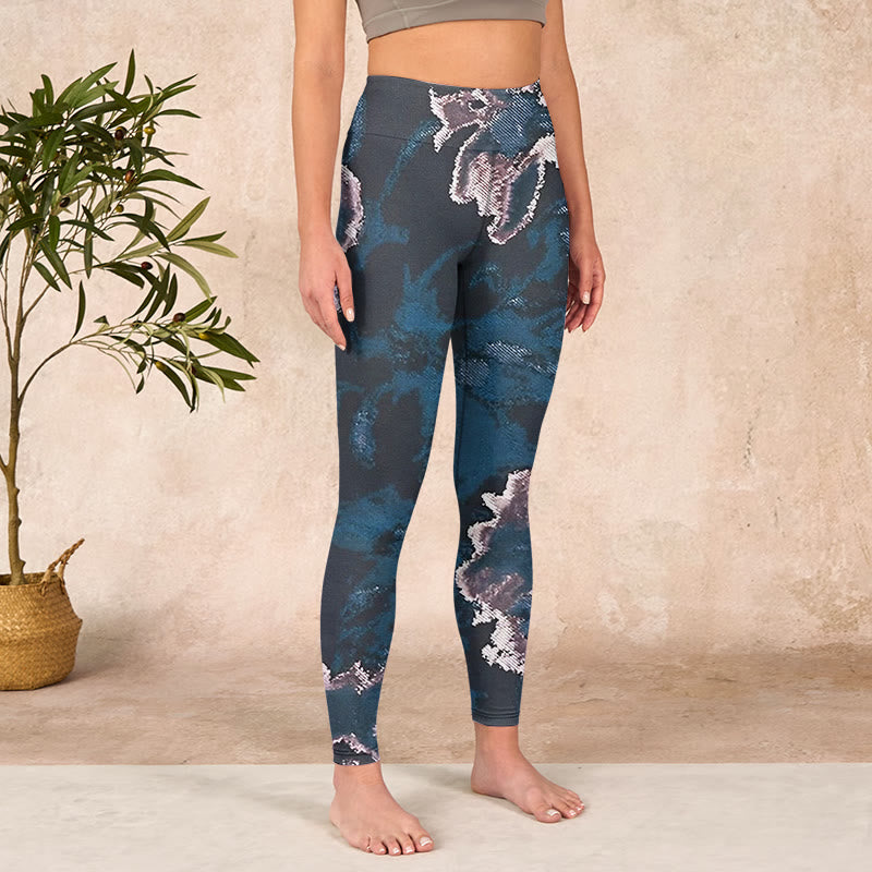 Buddha Stonesスチールブルー シルバーフラワープリント エクササイズレギンス レディース ヨガパンツ - image 4