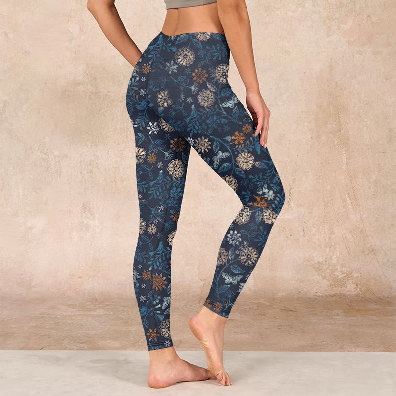 Buddha Stones New York アスターフラワーリーフプリント ジムフィットネスレギンス レディース ヨガパンツ - image 3