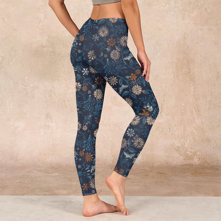Buddha Stones New York アスターフラワーリーフプリント ジムフィットネスレギンス レディース ヨガパンツ - image 3