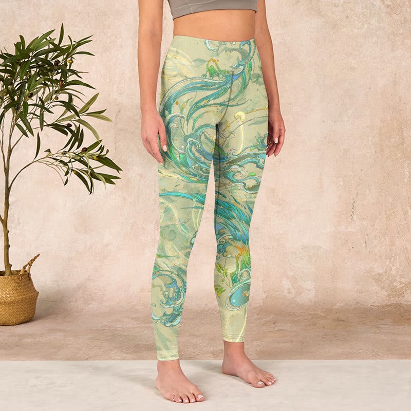 Buddha Stonesブルーグリーン フェニックス ジムレギンス レディース ヨガパンツ - image 4
