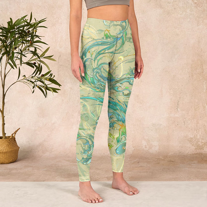 Buddha Stonesブルーグリーン フェニックス ジムレギンス レディース ヨガパンツ - image 4