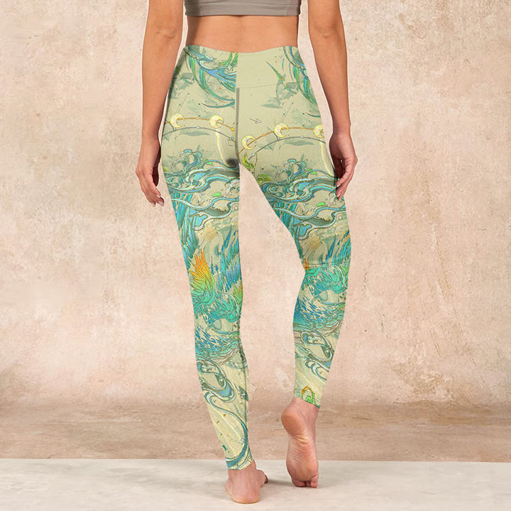 Buddha Stonesブルーグリーン フェニックス ジムレギンス レディース ヨガパンツ - image 16