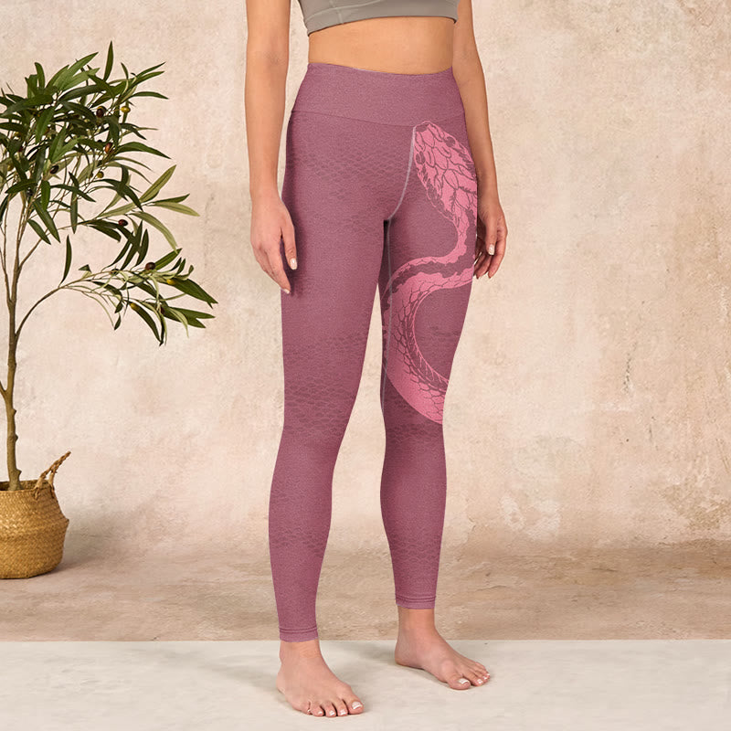 Buddha Stonesピンク スネーク＆スネークスキンプリント ジムレギンス レディース ヨガパンツ - image 4