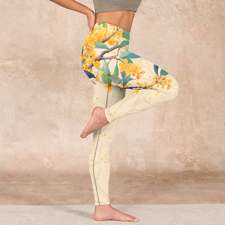 Buddha Stones、黄色のキンモクセイ、菜種プリントのジムレギンス、レディースヨガパンツ - image 16