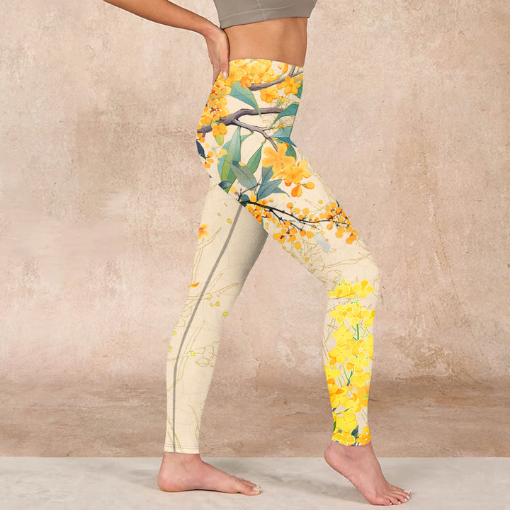 Buddha Stones、黄色のキンモクセイ、菜種プリントのジムレギンス、レディースヨガパンツ - image 18