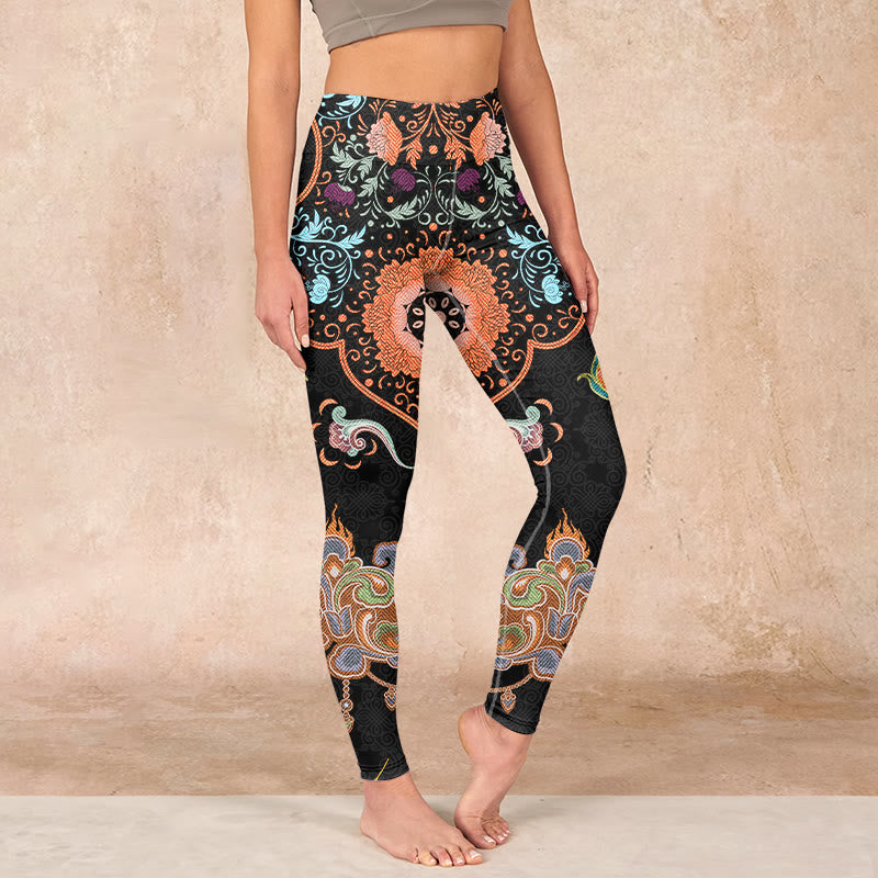 Buddha Stones曼荼羅吉兆雲プリントジムレギンスレディースヨガパンツ - 黒 - US18、 UK/AU22、 EU50 (4XL) - image 1