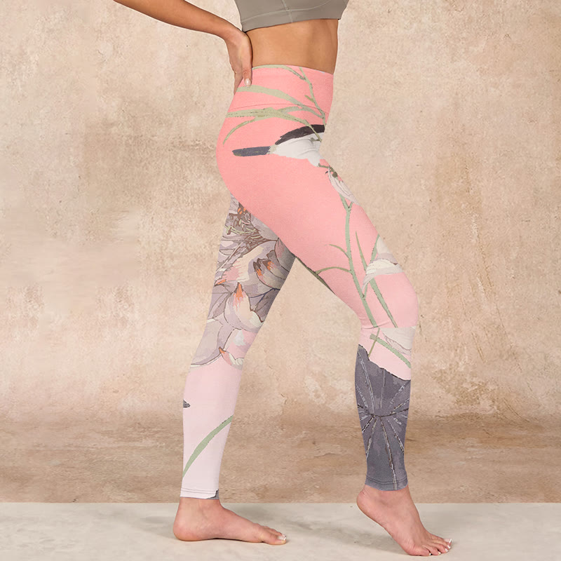 枯れた白い蓮のBuddha Stonesのジムレギンス レディース ヨガパンツ - image 18