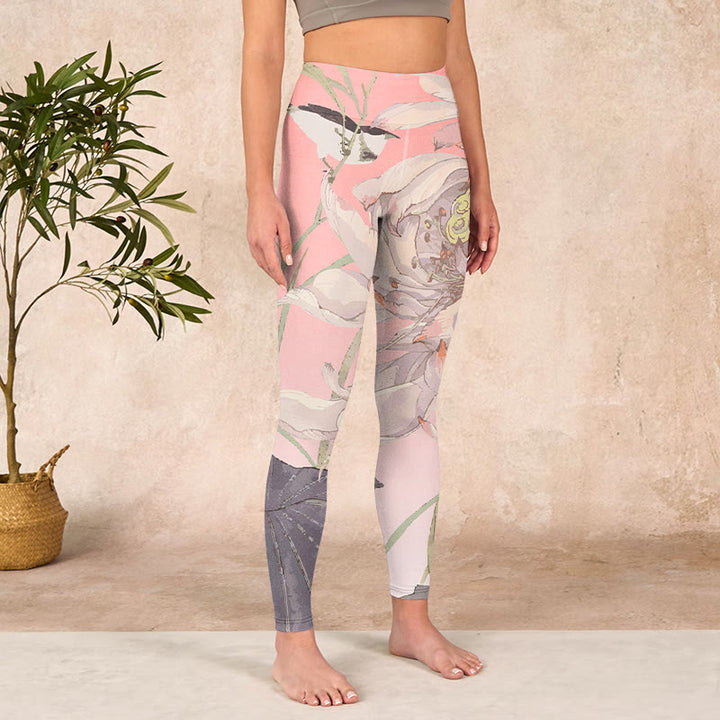 枯れた白い蓮のBuddha Stonesのジムレギンス レディース ヨガパンツ - image 4