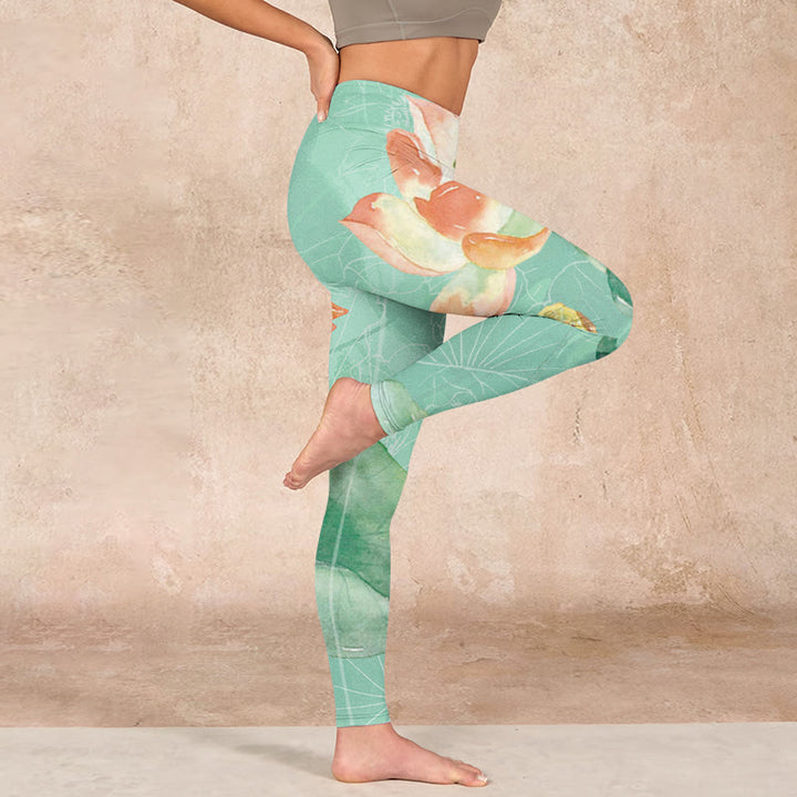 Buddha Stones、蓮の葉、種子の鞘プリントのジムレギンス、レディースヨガパンツ - image 16