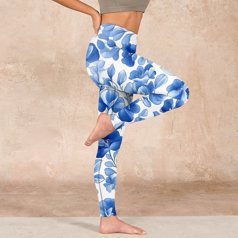 Buddha Stonesブルーフラワープリント フィットネスレギンス レディース ヨガパンツ - image 15