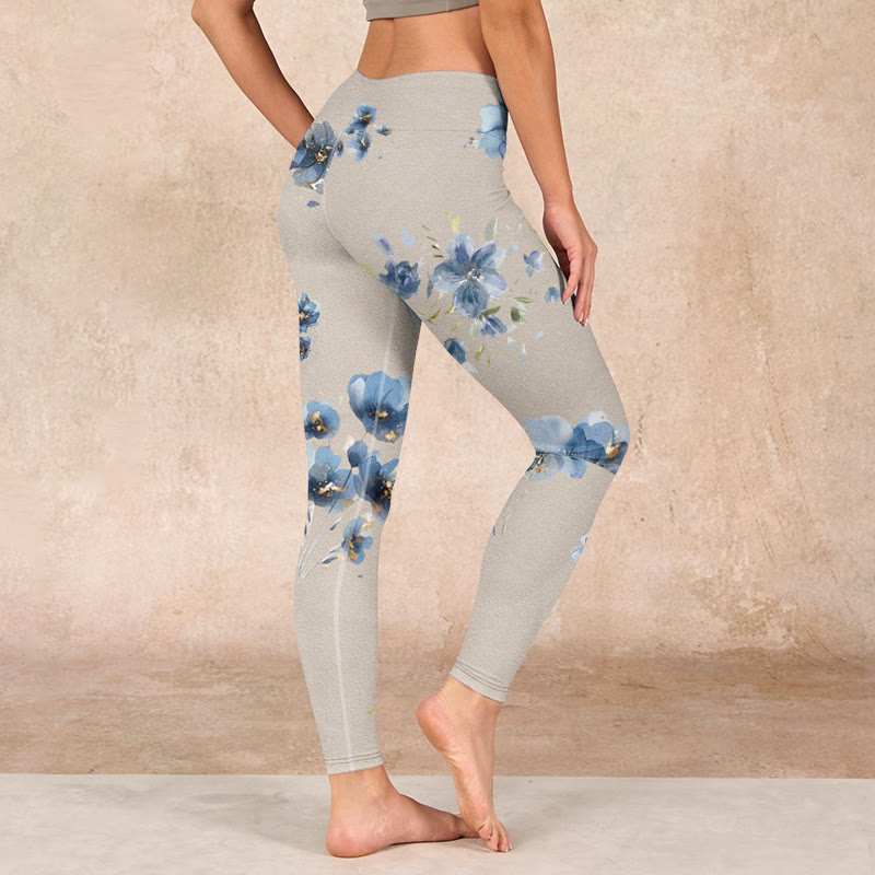 Buddha Stonesダークブルー フラワー ジムレギンス レディース ヨガパンツ - image 3
