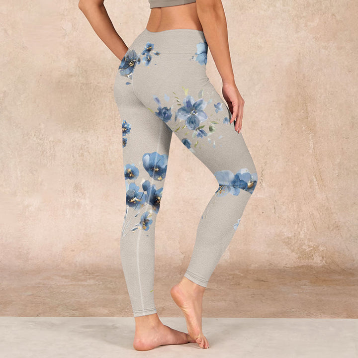 Buddha Stonesダークブルー フラワー ジムレギンス レディース ヨガパンツ - image 3