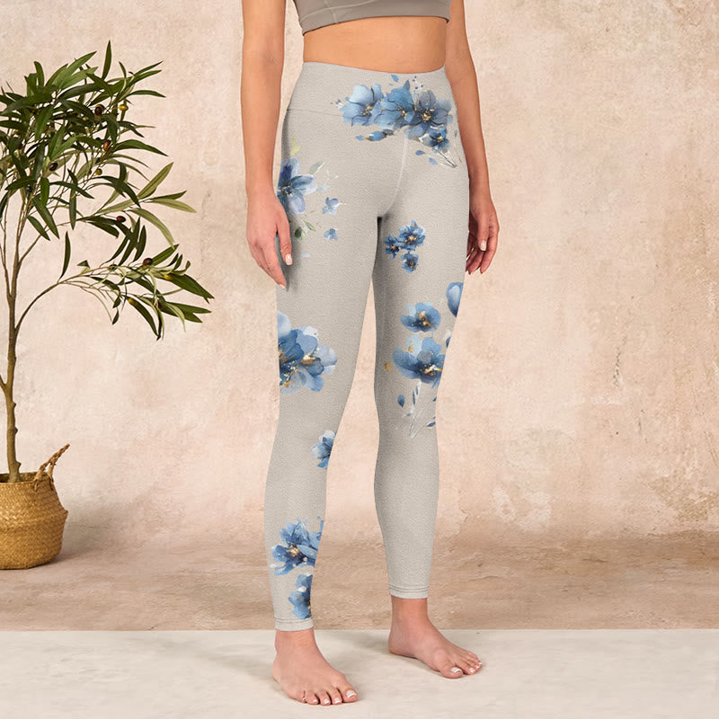 Buddha Stonesダークブルー フラワー ジムレギンス レディース ヨガパンツ - image 4