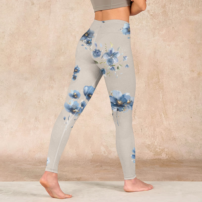 Buddha Stonesダークブルー フラワー ジムレギンス レディース ヨガパンツ - image 5