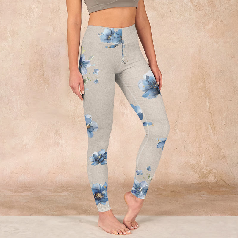 Buddha Stonesダークブルー フラワー ジムレギンス レディース ヨガパンツ - 小麦 - US18、 UK/AU22、 EU50 (4XL) - image 1