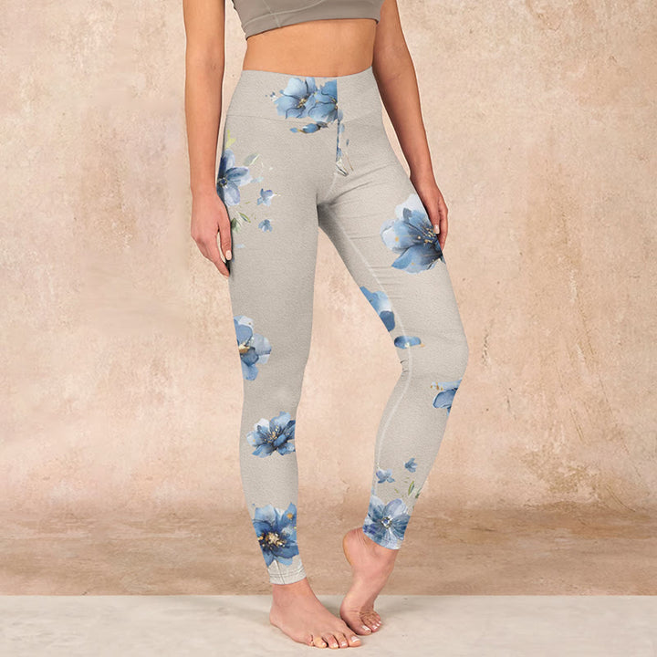 Buddha Stonesダークブルー フラワー ジムレギンス レディース ヨガパンツ - 小麦 - US18、 UK/AU22、 EU50 (4XL) - image 1