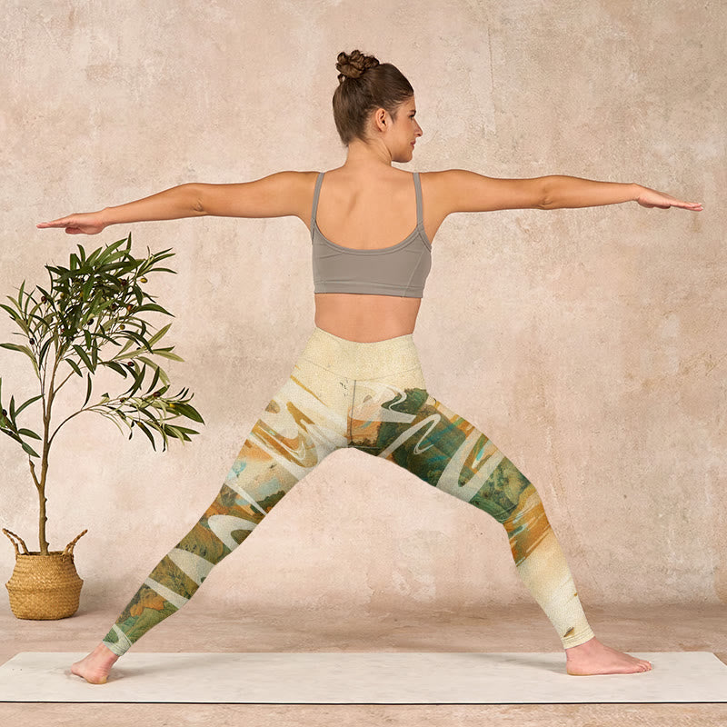 Buddha Stones、緑の山々、雲、霧のプリント フィットネスレギンス レディース ヨガパンツ - image 11