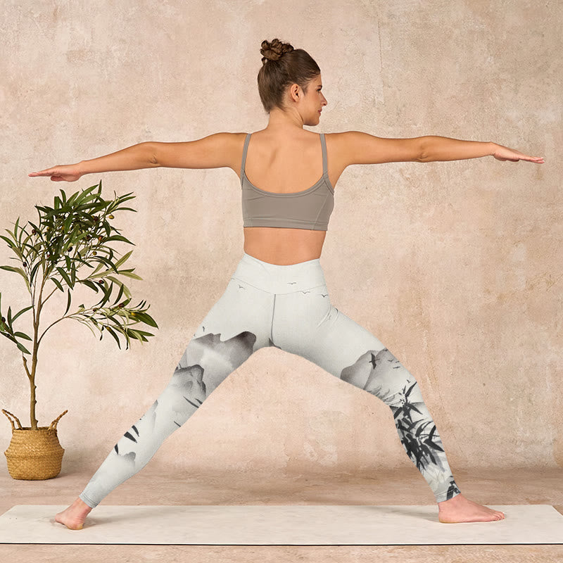 Buddha Stones、インク、竹山プリントのジムレギンス、レディースヨガパンツ - image 10