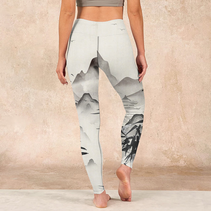 Buddha Stones、インク、竹山プリントのジムレギンス、レディースヨガパンツ - image 14