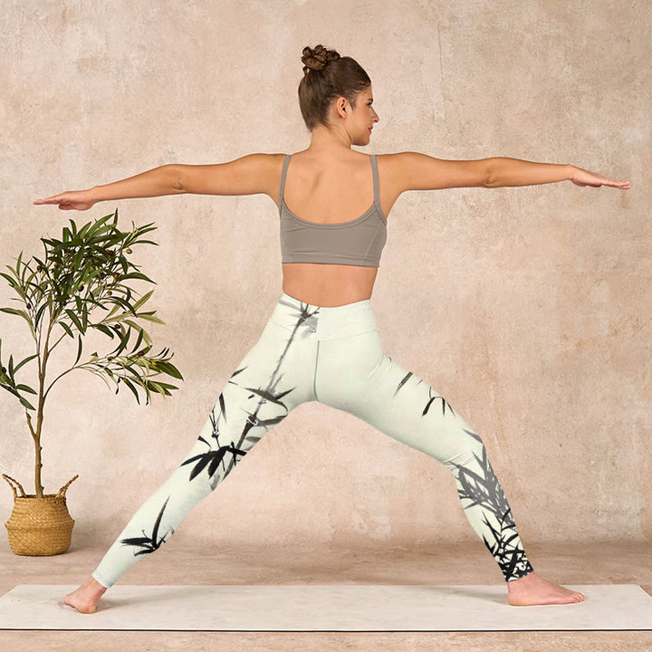 Buddha Stones水墨画 竹の葉 プリント スポーツレギンス レディース ヨガパンツ - image 11