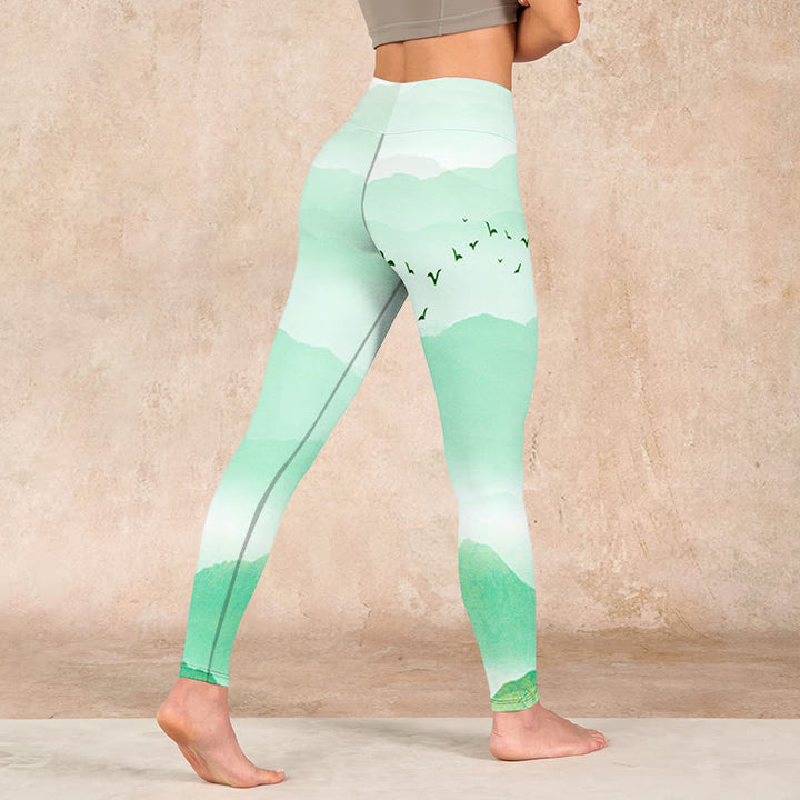 Buddha Stones、ミントクリームマウンテン、ワイルドグースプリントスポーツレギンス、レディースヨガパンツ - image 4