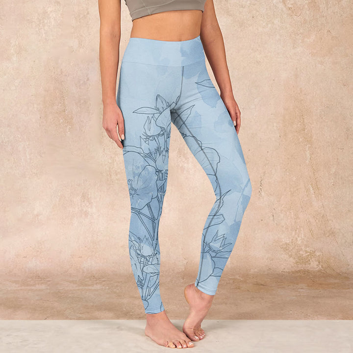 Buddha Stonesブルーフラワー スケッチプリント スポーツレギンス レディース ヨガパンツ - ライトブルー - US18、 UK/AU22、 EU50 (4XL) - image 1