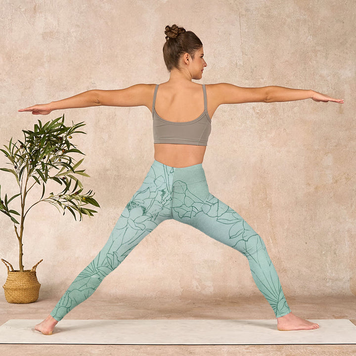 Buddha Stonesグリーン ロータス フラワー プリント スポーツ レギンス レディース ヨガパンツ - image 10