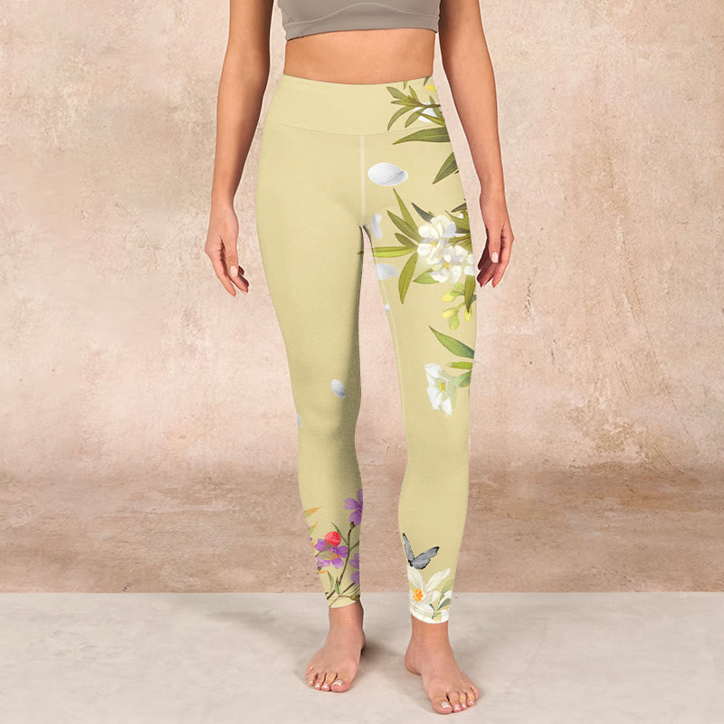 Buddha Stones、花、植物、蝶のプリント フィットネスレギンス レディース ヨガパンツ - image 1