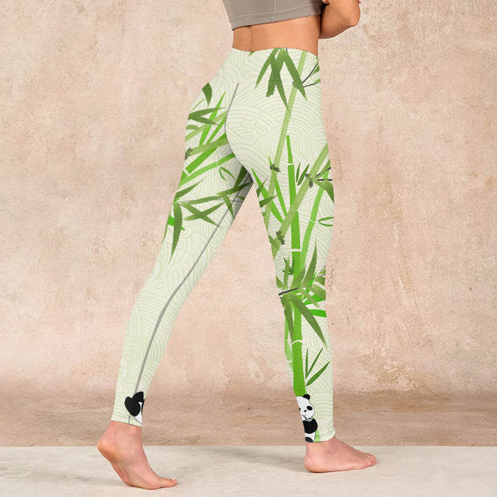 Buddha Stones、緑豊かな竹、パンダ、縁起の良い雲、波模様のジムレギンス、レディースヨガパンツ - image 4
