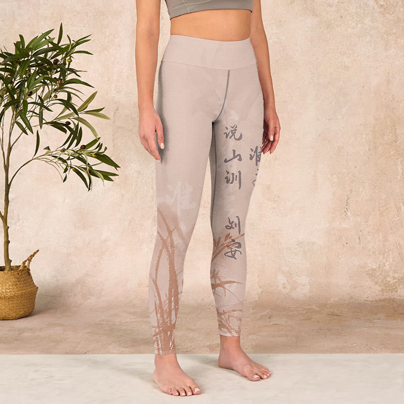 Buddha Stonesのカリグラフィーオーキッドプリントジムレギンスレディースヨガパンツ - image 4