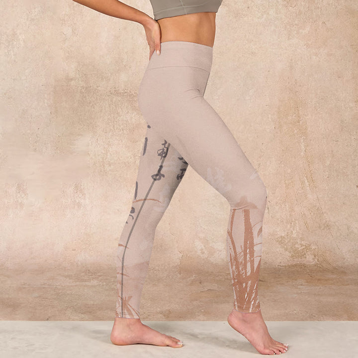 Buddha Stonesのカリグラフィーオーキッドプリントジムレギンスレディースヨガパンツ - image 16