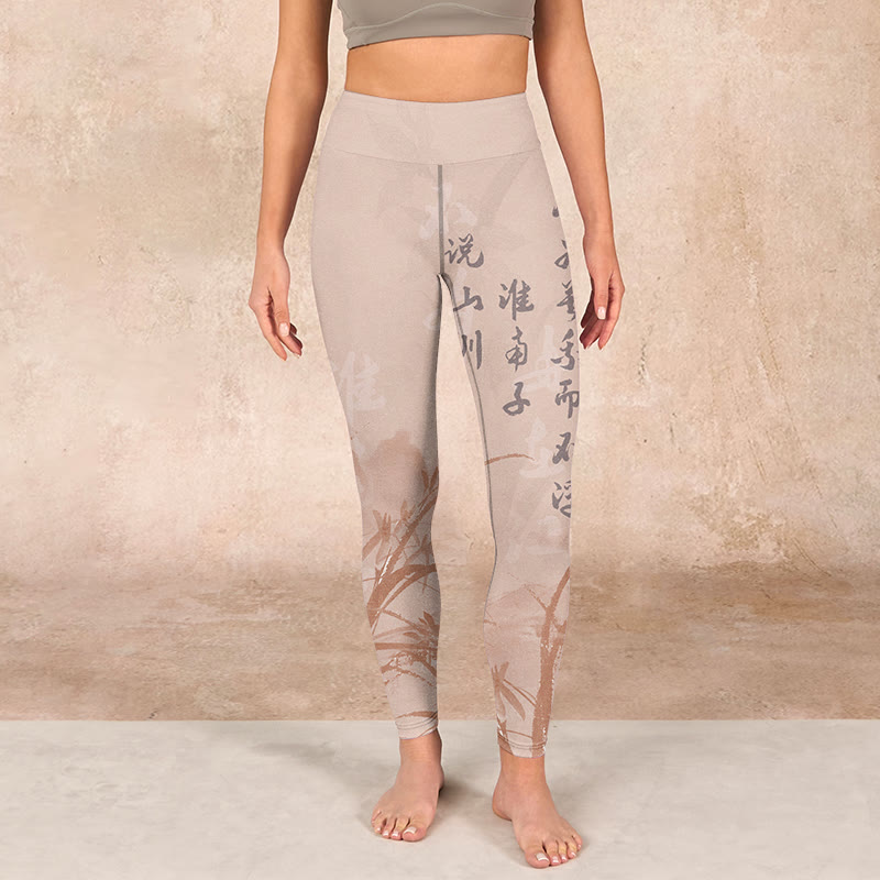Buddha Stonesのカリグラフィーオーキッドプリントジムレギンスレディースヨガパンツ - image 2