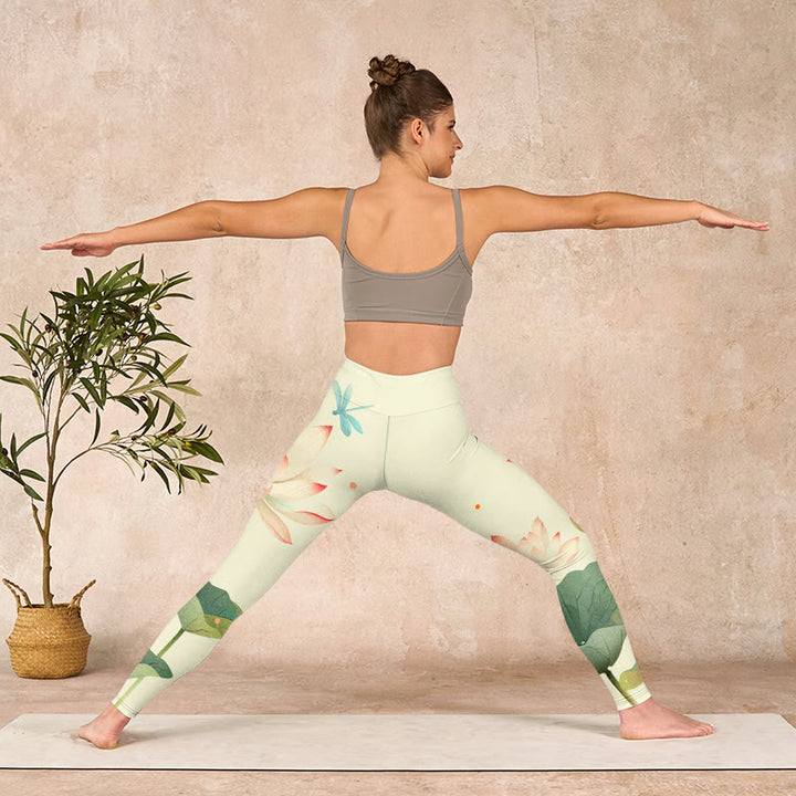 Buddha Stones、蓮の花、葉、トンボのプリント、フィットネスレギンス、レディースヨガパンツ - image 10