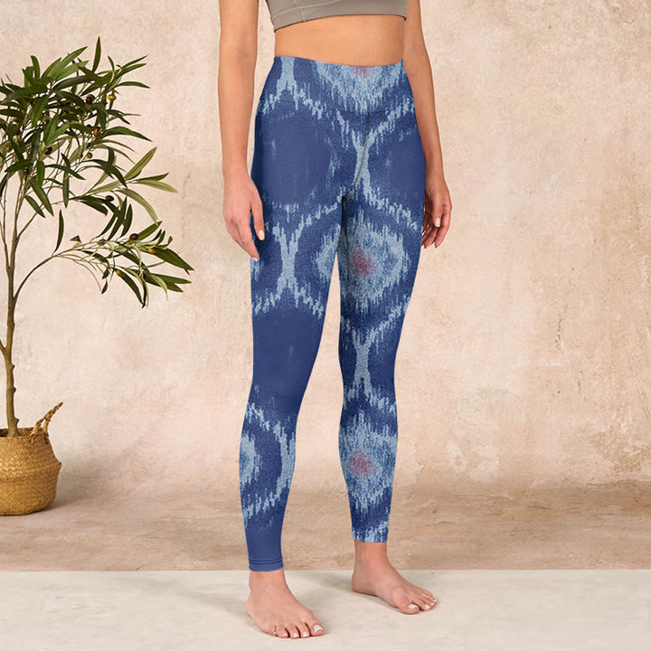 Buddha Stonesネイビーブルー ホワイトデザイン ジムレギンス レディース ヨガパンツ - image 4