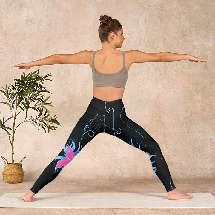 Buddha Stonesブラック ピンク ブルー フラワープリント フィットネスレギンス レディース ヨガパンツ - image 10