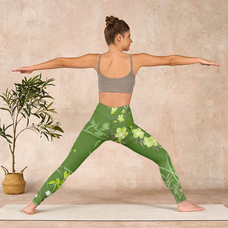 Buddha Stones、カササギ、花、枝のプリント入りジムレギンス、レディースヨガパンツ - image 11