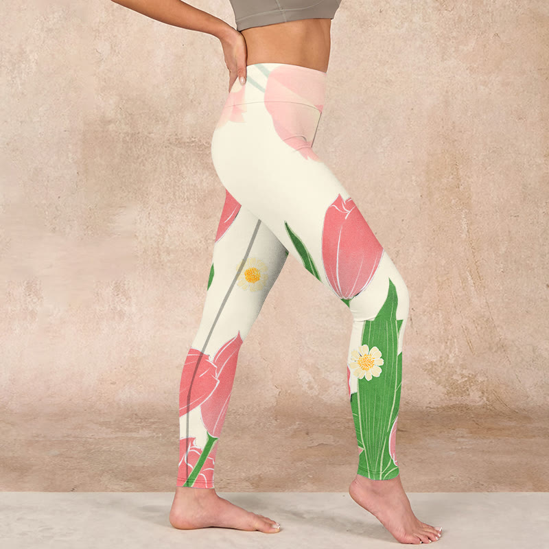 Buddha Stonesピンク チューリップ フラワープリント ジム フィットネス レギンス レディース ヨガパンツ - image 16
