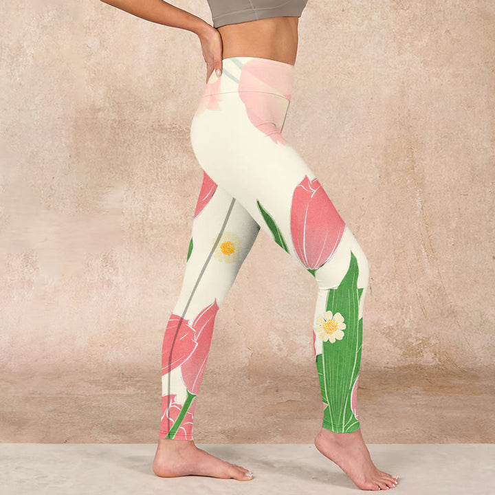 Buddha Stonesピンク チューリップ フラワープリント ジム フィットネス レギンス レディース ヨガパンツ - image 16