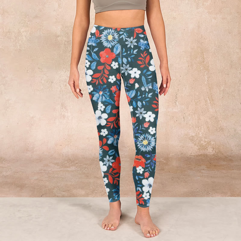 Buddha Stones赤 白 花 タンポポ プリント ジム フィットネス レギンス レディース ヨガパンツ - image 2